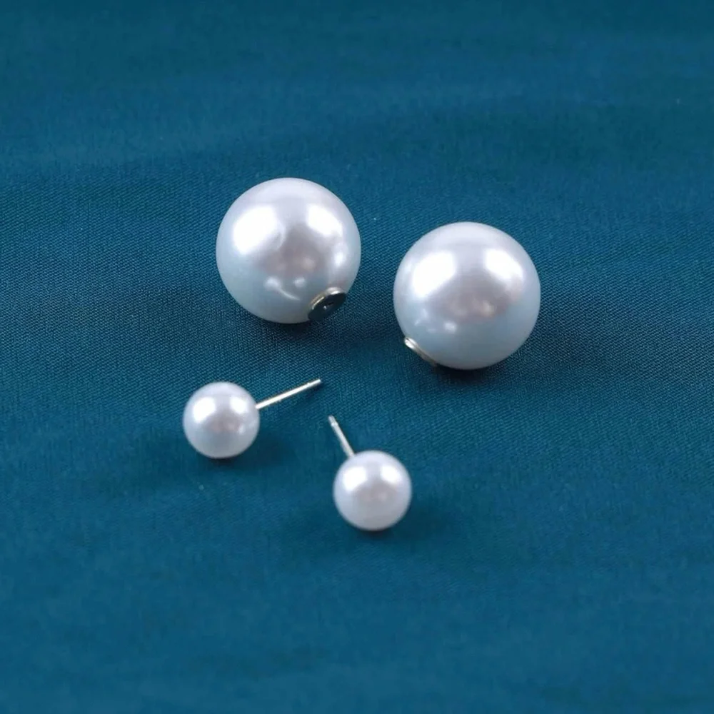 Anthropologie Shashi “Fenmore” Double Ball Pearl Dual Front Back Post Ear Jacket - Picture 4 of 16